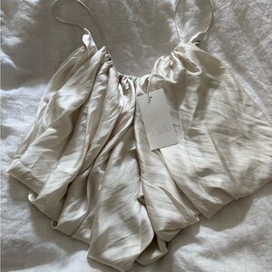 ZARA Satin Cream Slip Top with Gathered Neckline